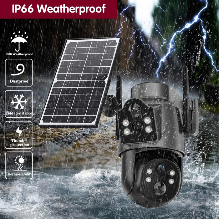 4K 8MP Wireless Solar PTZ Camera Dual Lens Color Night Vision Wifi CCTV Security Camera Built in Battery PIR Detection IP Cam