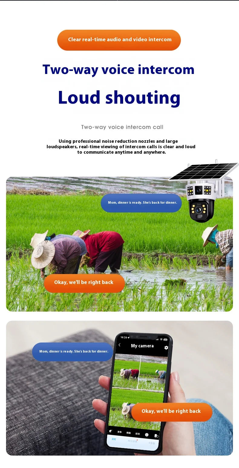 4G Solar Camera 6K 12MP Three Lens PTZ Dual screen PIR Human Tracking Color Night Vision Security CCTV Surveillance IP Camera