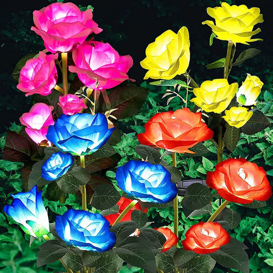 5 Heads Solar Lights Outdoor Decorative Solar Garden Lights Rose Flower Lawn Lamp for Yard Patio Garden Decor