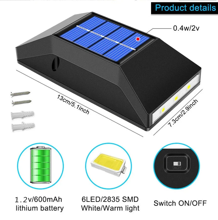 Solar Wall Lamp Outdoor Waterproof Solar Powered Wall Light UP and Down Illuminate Solar Spotlight For Balcony Yard Garden Decor