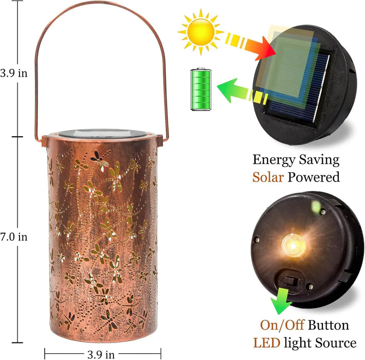 Solar Lantern Light Dragonfly Outdoor Hanging GardenMetal Decor Lanterns-Waterproof LED Decorative Lights