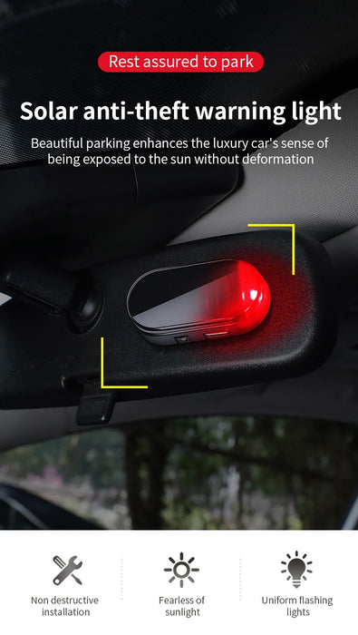 2PCS Solar Powered Car Fake Security Light Blue/Red Simulated Wireless Warning Lights Anti-Theft Alarm Flashing Signal Lamp