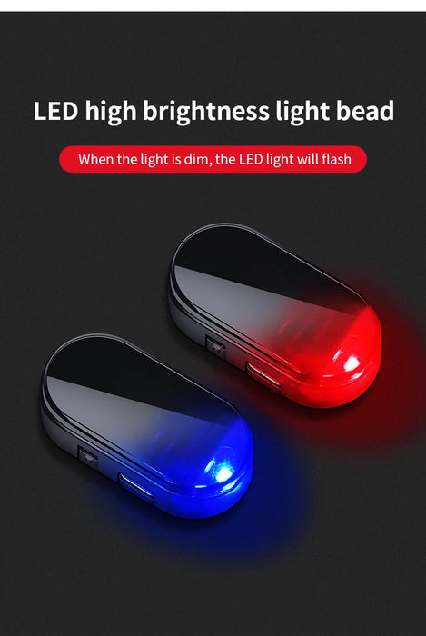 2PCS Solar Powered Car Fake Security Light Blue/Red Simulated Wireless Warning Lights Anti-Theft Alarm Flashing Signal Lamp
