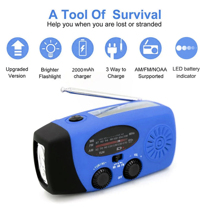 Solar Hand Crank Radio Portable Multifunctional Radio AM/FM/WB NOAA Weather Radio LED Flashlight Power Bank for Outdoor Camping
