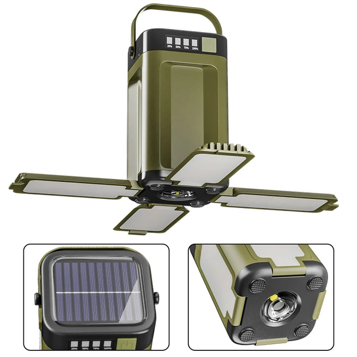 Solar Foldable Camping Light Rechargeable Lantern Power Bank Solar Camping Lantern Portable Flashlight LED Tent Light