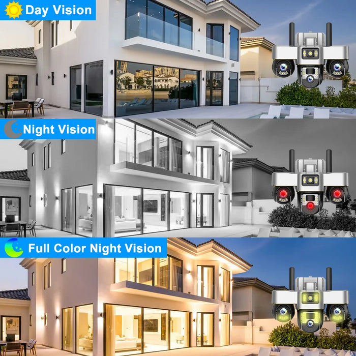 Solar Powered 3-Lens Security Camera with Smart Night Vision, Waterproof & 12MP HD Resolution for Outdoor Surveillance Camera