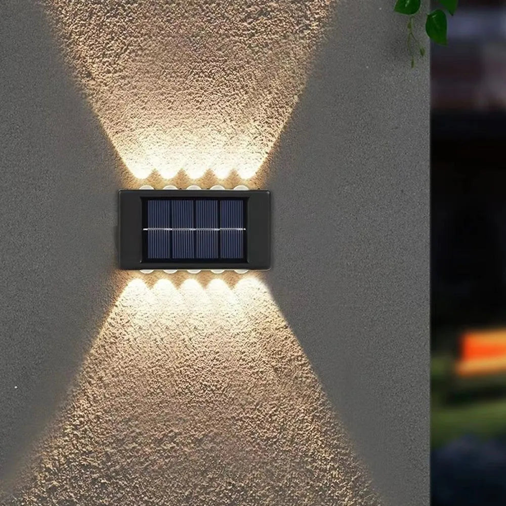 10PC, Outdoor 10 LED Solar Patio Path Light, Garden Wall Lighting Wall Sconce, Up and Down Illuminated Convex Mirror Light