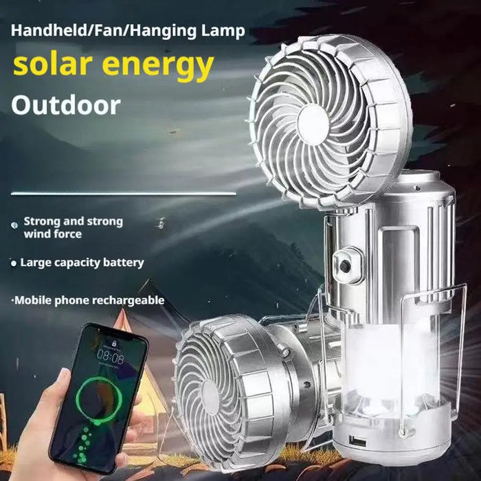 Solar Portable Camping Lantern with Electric Fan 1500mAh LED Solar Power Rechargeable Hanging Tent Lamp for Outdoor Emergency