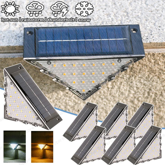 Outdoor Solar Step Lamp Two-Tone Triangle LED Waterproof Auto-On Deck Lantern for Patio Yard Driveway Porch Decorative Lighting