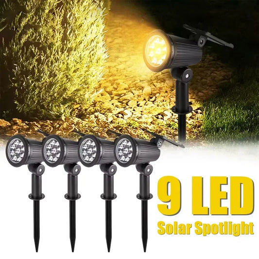 Outdoor Solar Spotlight 9LEDs Brightness Adjustable Spot Lights IP65 Waterproof Solar Spotlight for Garden Patios Porches