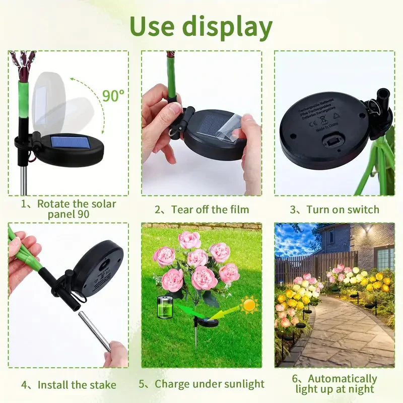 Solar Powered Flower Lights, LED Peony Flower Lamps for Outdoor Solar Garden Lights, Outdoor Solar Lawn Lights for  Yard, Lawn