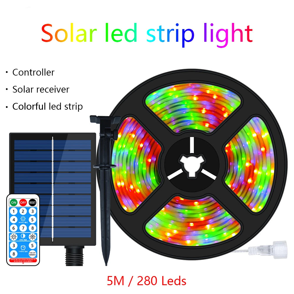 Solar LED Strip Light 8 Modes Fairy Lights Atmosphere IP67 Waterproof 5M 10M Wall Decoration Solar Lamp Christmas Colorful