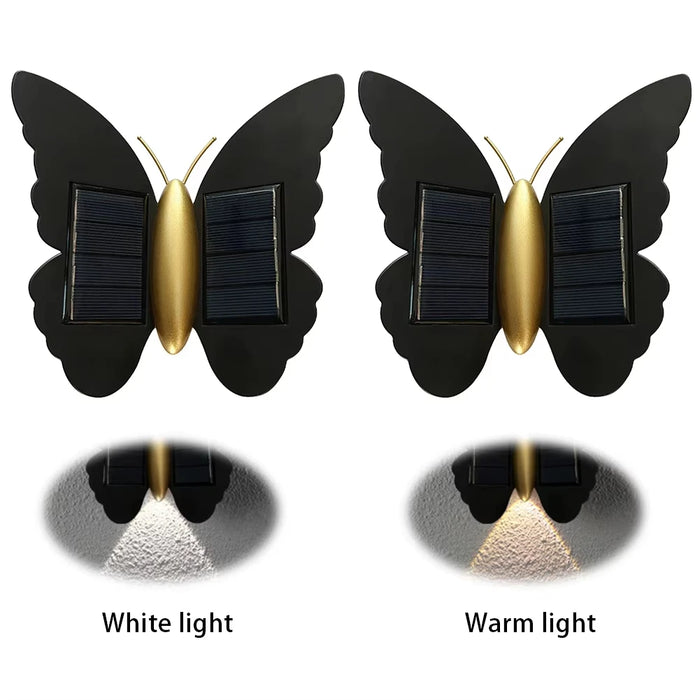 Solar Outdoor Butterfly Wall Light Waterproof Garden Light Courtyard Balustrade Fence Deck Balcony Decorative Solar Powered Lamp