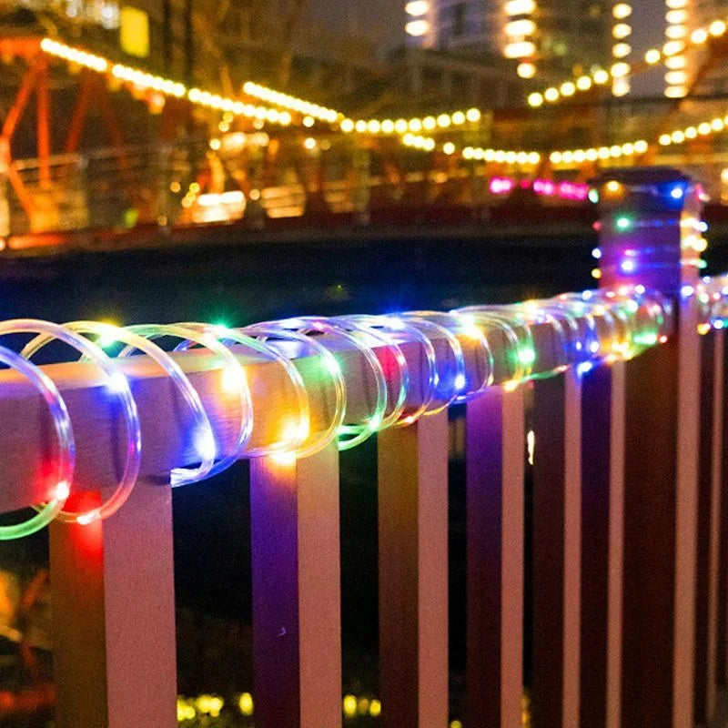 Solar Outdoor Fairy Lights LED Festoon Tube Rope String Light Summer Garden Fence Wedding Party Balcony Decoration Solar Garland