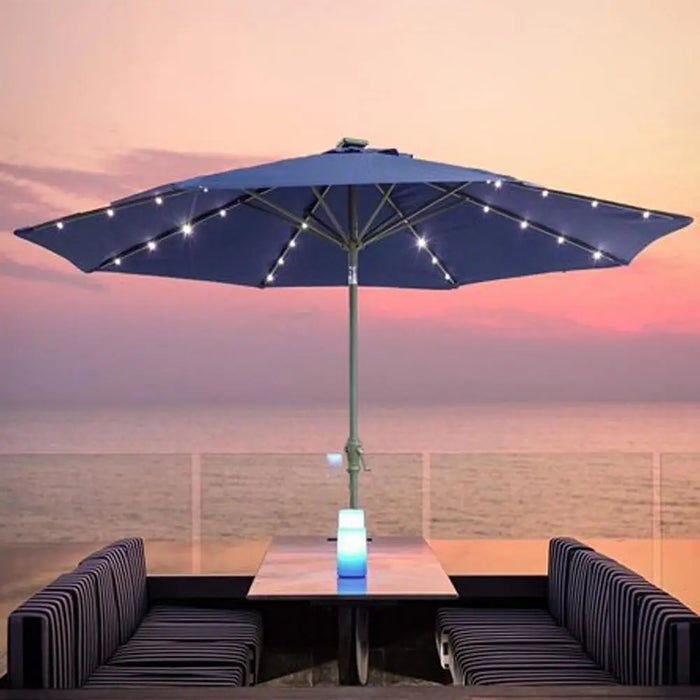 Solar Umbrella Light Outdoor Cantilever Patio LED Hanging Umbrella with 8 Brightness Modes Decoration for Courtyard Beach