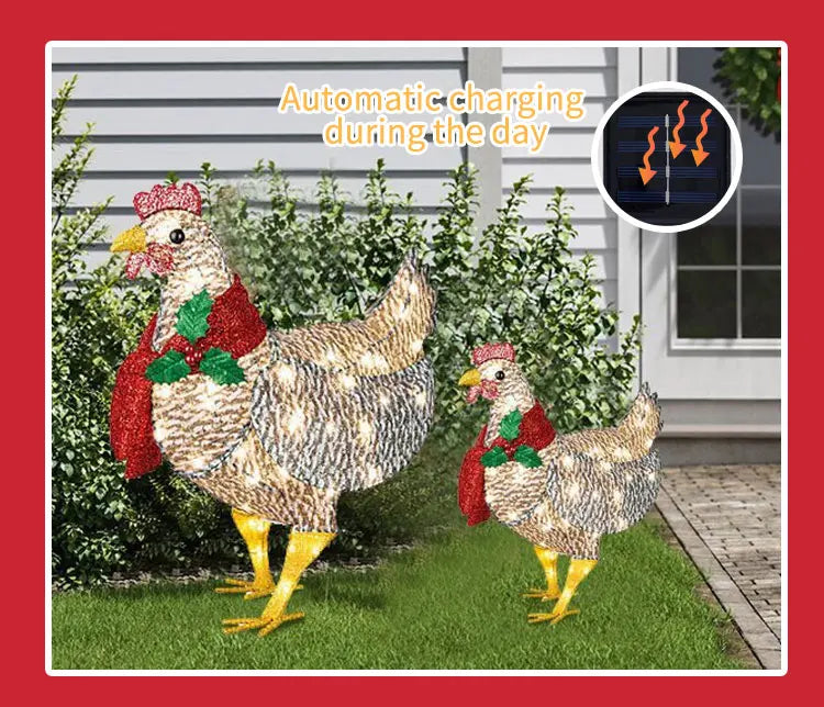 Courtyard Christmas Led Solar Night Lights Outside Garden Decoration Ornaments Chicken Hen Glowing Pastoral Chickens Lamps 2024