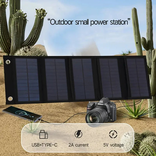 Portable solar panel, 5V/2A USB+TYPE-C solar charger, foldable solar panel, suitable for outdoor activities and travel