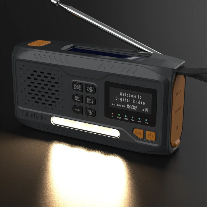 Solar Hand Crank Emergency Radio 2000mAh Rechargeable DAB/FM/Bluetooth-Compatible Radio 4 Ways Powered Reading Lamp for Survival