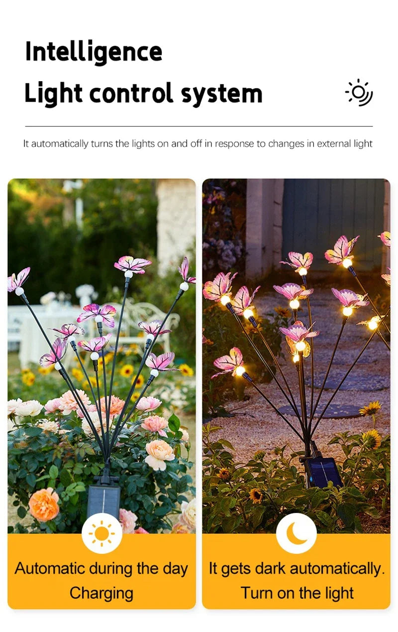 Solar Butterfly LED Fairy Lights Outdoor Waterproof Firefly String Lights For Garden Lawn Yard Decor Wedding Party Warm White