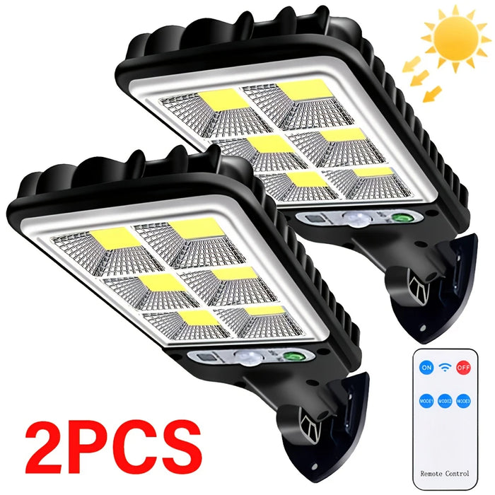 Motion-sensing solar floodlight with remote control, 3 lighting modes, smart super-bright LED street light