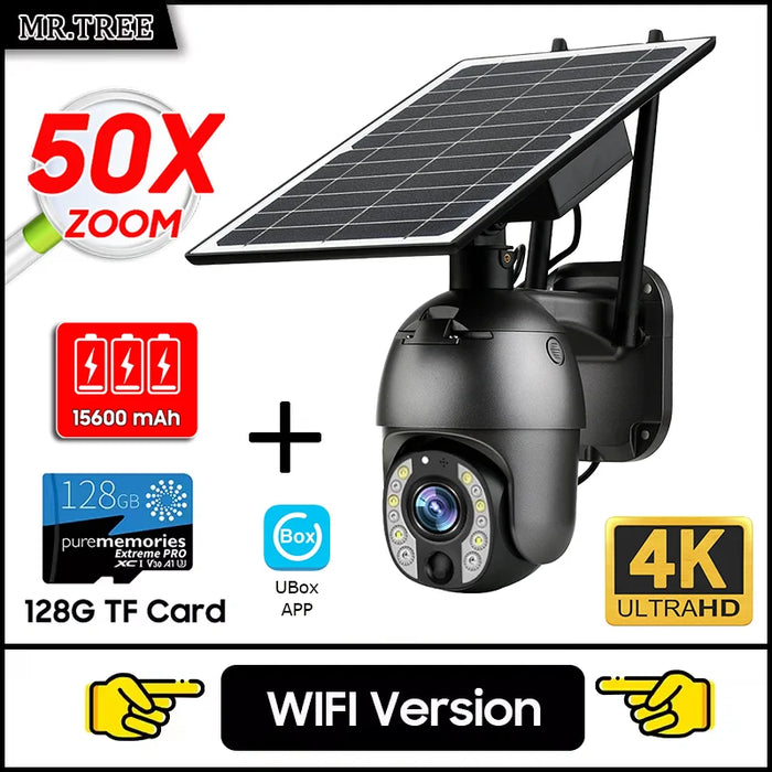 Home Outdoor Surveillance Solar Camera 4G SIM 50X Optical Zoom 4K Wifi Security Protection Cam Human Detection CCTV IP Cameras