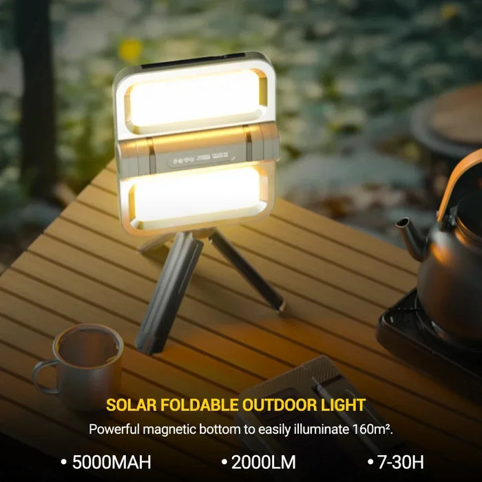 Solar LED Camping Light 5000mAh Portable USB Rechargeable Tent Lamp 5 Mode Torch Emergency Outdoor Waterproof  Hanging Lantern