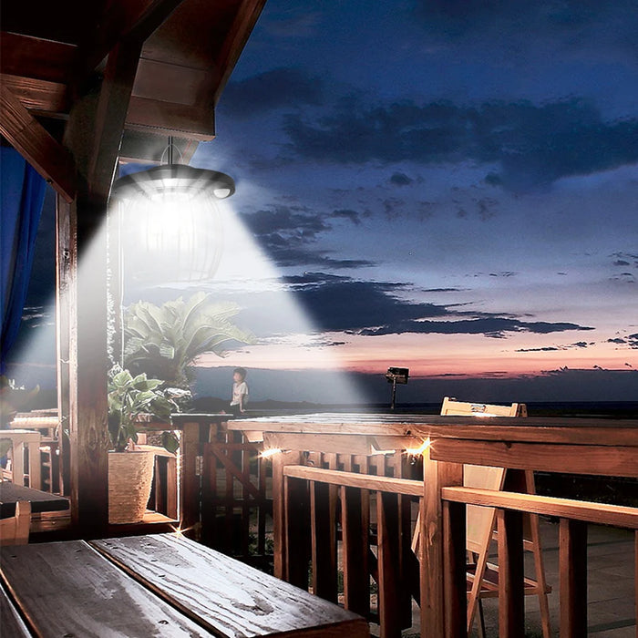 Solar Shed Light Indoor Outdoor with Motion Sensor Solar Pendant Light 5 Mode Timers Waterproof Gazebo Garage Shop Barn Home