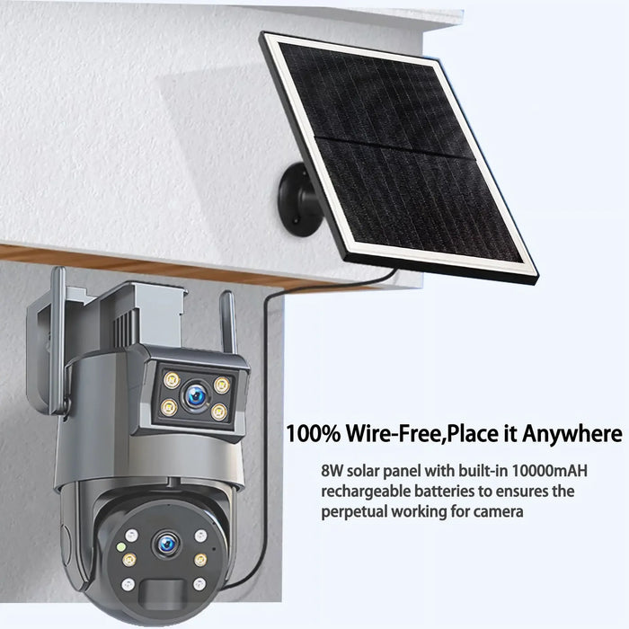 Outdoor Solar Security Camera Lamp Dual Lens 1080P WiFi 4G Alarm 10000mAh PTZ Motion Detect Dual Light Wall Mount