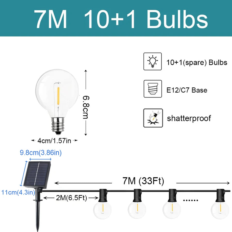 Solar String Lights Outdoor Globe Bulbs LED Outdoor Patio Solar Lamps For Patio Camping Terrace Garden Party Tree Decoration