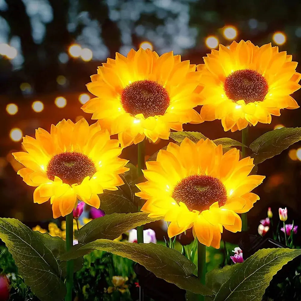 1Pc Sunflower Solar Lights Outdoor Decor With 3 Led Sunflower Yellow Flower Lights Decorative Waterproof For Garden Decoration