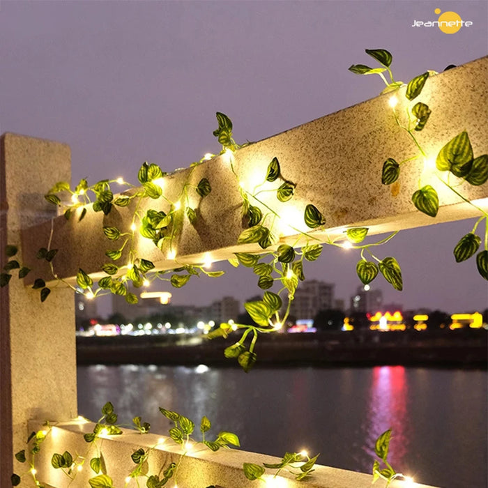 Solar Vine String Lights LED Solar String Lights Outdoor Waterproof Artificial Ivy Leaf Plants Lights for Garden Wedding Fence