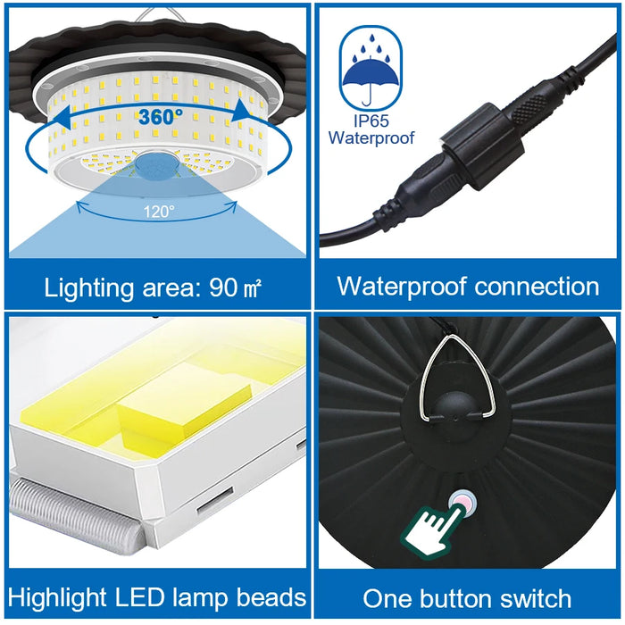Solar Shed Light Outdoor Motion Sensor with Remote Control 360°Lighting Solar Pendant Lights Waterproof Garage Garden Warehouse