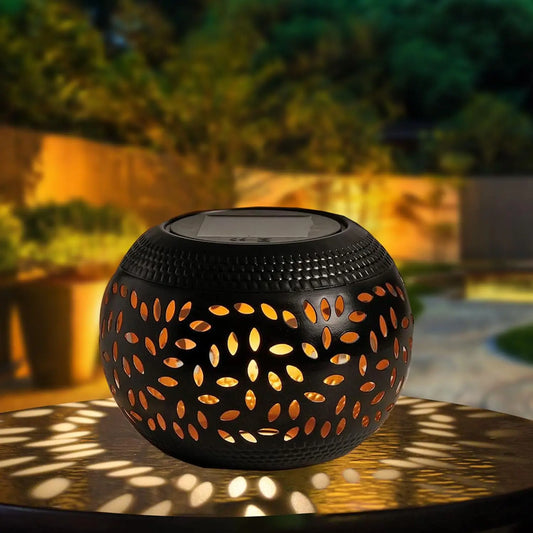 1pc Solar LED Garden Lantern - Elegant Metal Elliptical Lantern Solar, Waterproof with Shadow Projection for Outdoor Patio
