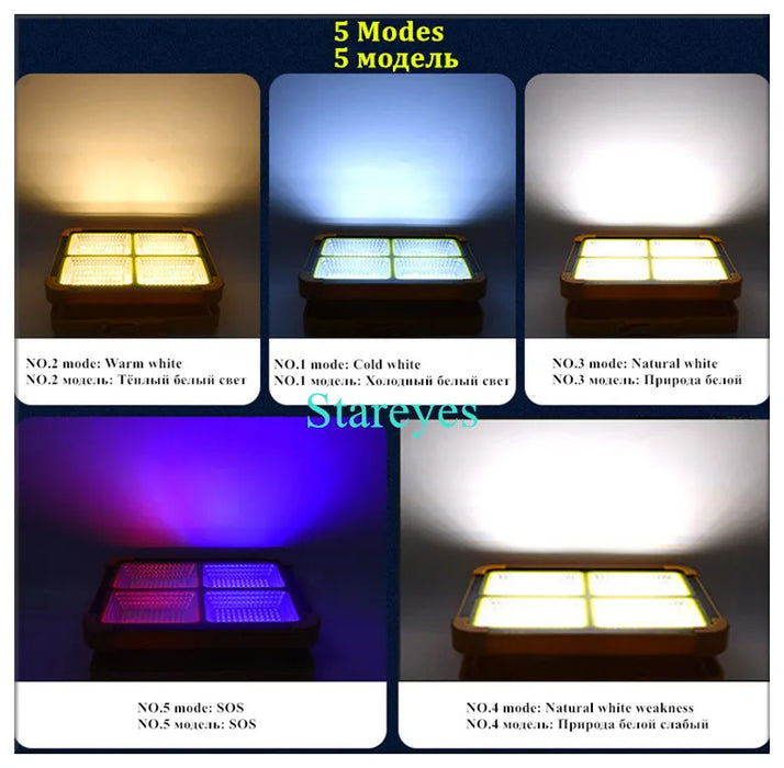 Portable Solar LED Floodlight Rechargeable Flood light Outdoor Photovoltaic panel emergency flashlight torch IP66 Waterproof