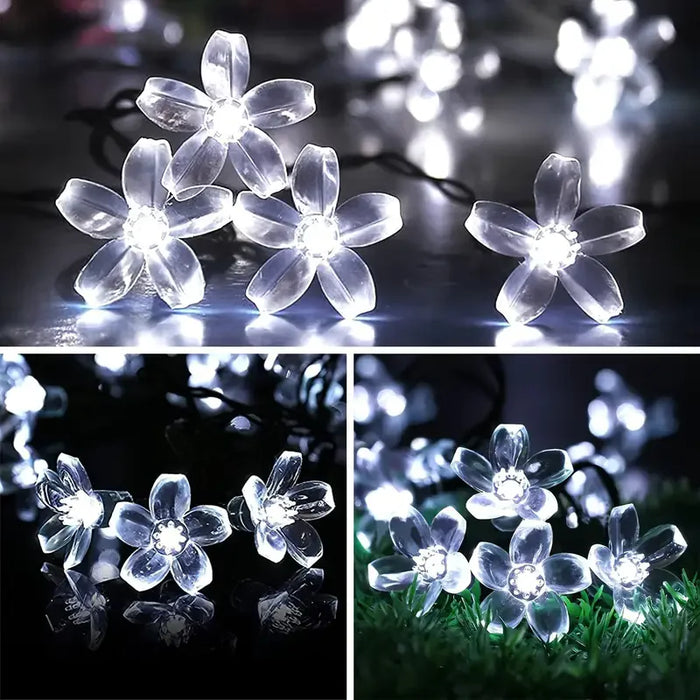 2025 Solar Flower String Lights 200LEDS Waterproof Solar Powered Fairy Lights 8 Modes Decorative Lights for Patio Fence Wedding