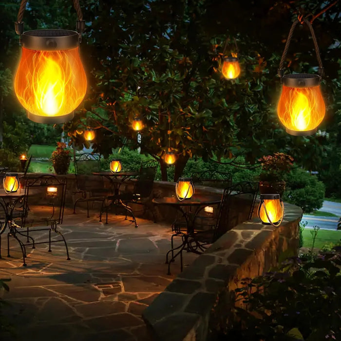 Solar Lantern Lights Flame Garden Light with USB & Solar Charging Waterproof Hanging Lantern for Yard Patio Decor Decoration