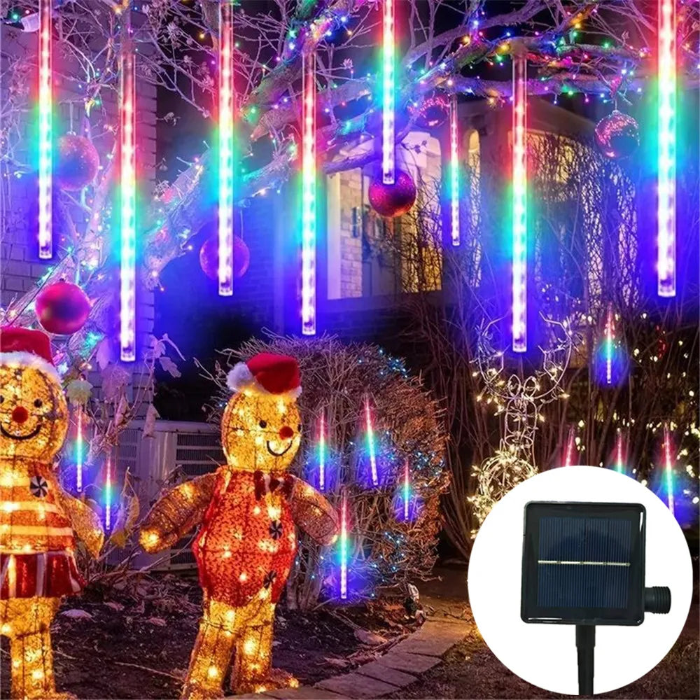 Outdoor Christmas Decoration 30/50cm Solar Meteor Shower Rain Holiday Light Led Light String for Tree Garden 8 Tube Fairy Light