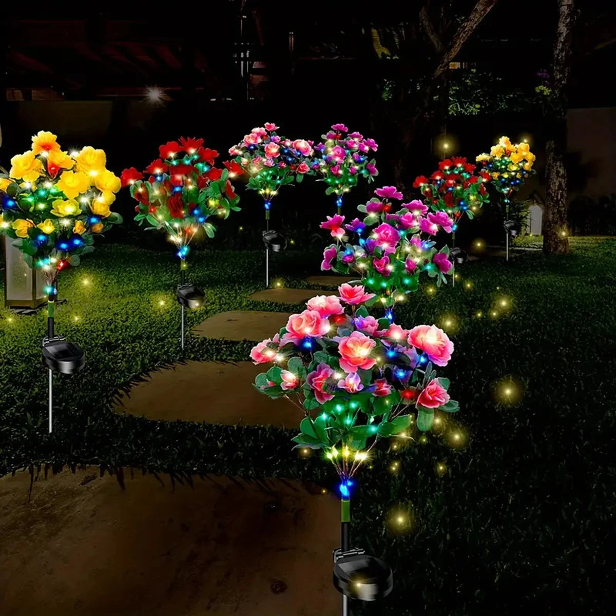 LED Solar Light Waterproof Azalea Solar Flowers Lamp Outdoor Decorative for Garden Yard Lawn Path Lighting Holiday Wedding Decor