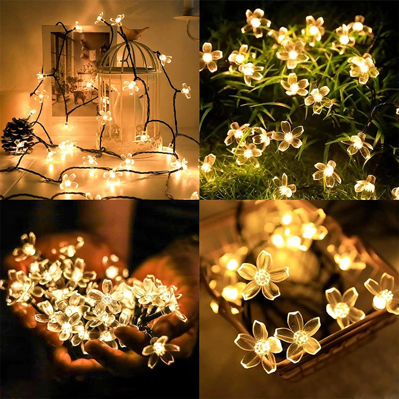 Solar Flower String Lights Outdoor Waterproof, Decorative Light for Yard, Lawn, Fence, Flower Garden, Christmas Tree