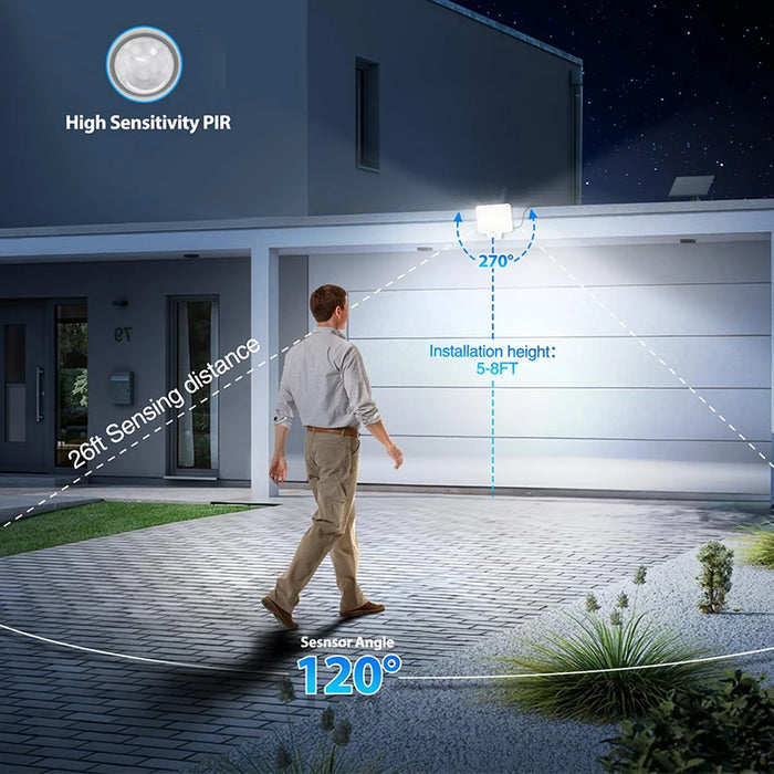 Solar Security Lights 210 LED 3 Head Motion Sensor Flood Light w/ Remote Waterproof 270° Wall Light with 3 Modes for Garage Yard