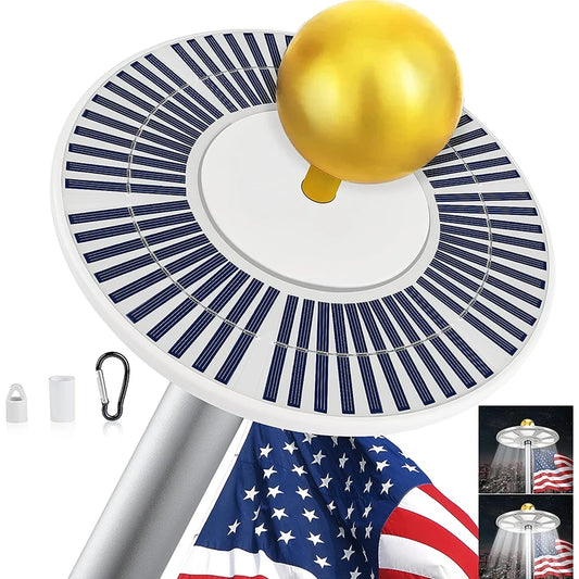 136 LED solar flagpole light, suitable for flagpoles 15-25 feet, 12 hour automatic switch from dusk to dawn, white and black