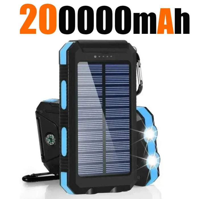 NEW 200000mAh Solar Power Bank Portable Charging Poverbank External Battery Charger Strong Light LDE Light for All Smartphones