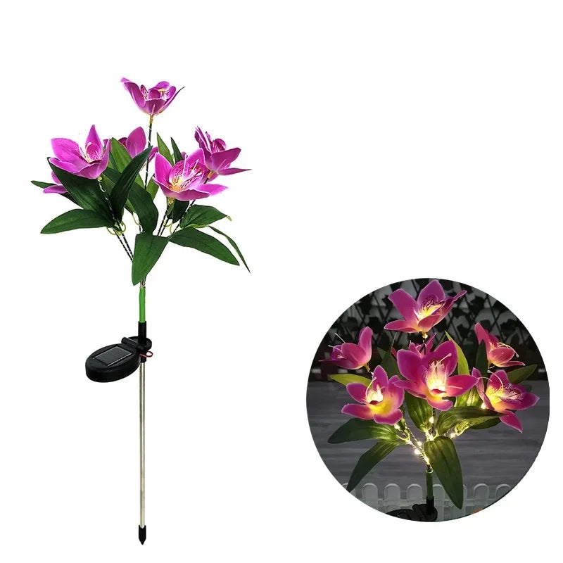 Flower Solar Lights Outdoor Garden, LED Solar Flower Lights with 7 Orchid Flower Solar Stake Lights for Courtyard Pathway lights