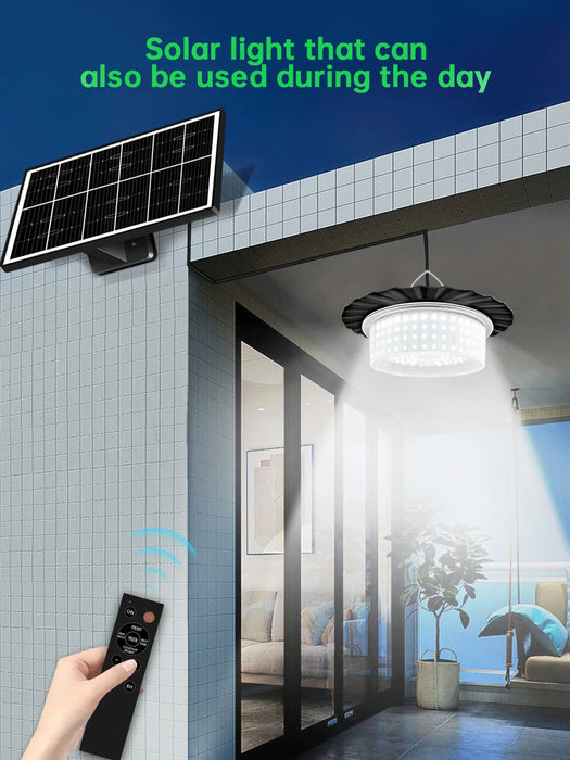 Solar Shed Barn Light Indoor Outdoor 244 LED Solar Pendant Light 5 Modes Solar Motion Sensor Light with Remote IP65 Waterproof