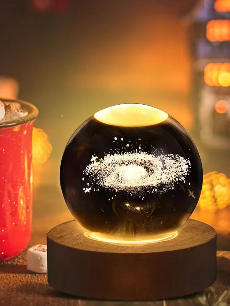 Luminous Crystal Ball LED Night Light Saturn Solar System 3D Moon Table Lamp USB Bedroom Atmosphere Lamp for Birthday Kid Gift