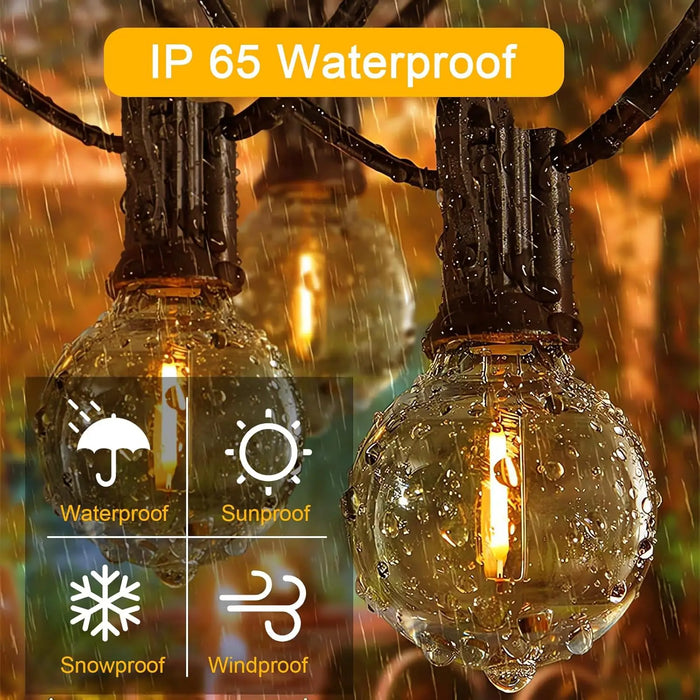 Solar String Lights Outdoor G40 Patio Lights, USB Recharger, 8 Light Modes, Shatterproof Bulbs , Weatherproof Hanging Light