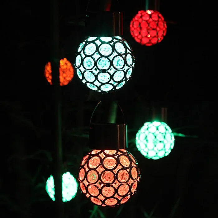 Outdoor Solar LED Hanging Lantern, Waterproof Hollow-Out Ball Lamp for Garden, Yard, and Patio Decoration