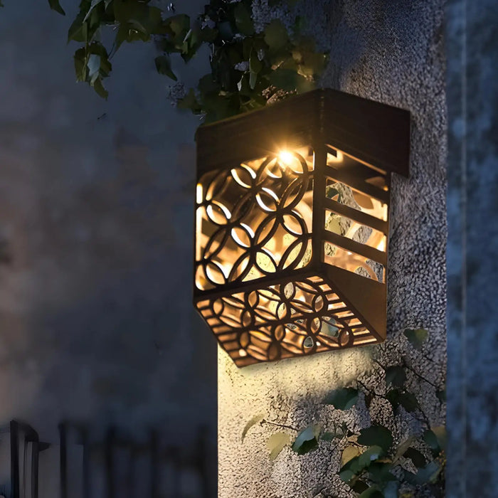 Solar Lights for Fence 2 Pieces Solar Powered Deck Lights Hollow out Design Wall Sconce for Patio Backyard Fence Stair Pathway