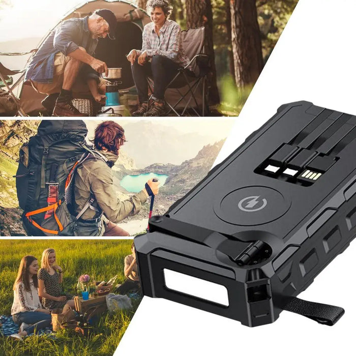 Solar Power Bank Hand-Cranked Battery Bank Charger With LED Light Foldable Powerbank Built-In SOS Alarm Function And Compass For