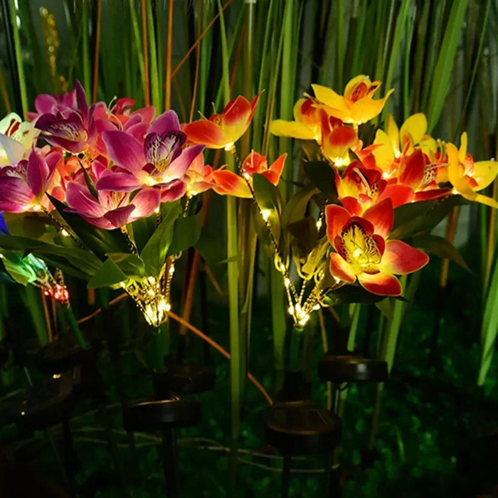 Solar Simulation Orchid Flower Lights Outdoor Lamp for Patio Lawn Garden Holiday Wedding Party Decoration Flower